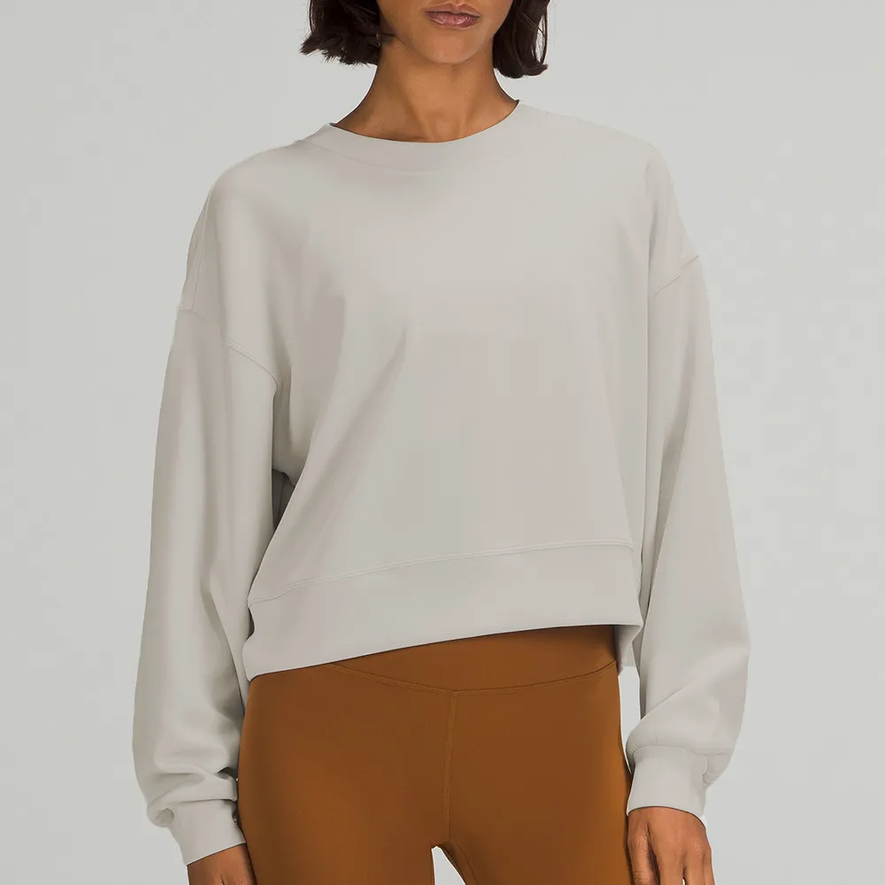 Yogakläder Oversized dam huvtröjor Kort rundhalsad tröja Hög elastisk Lös Sport Yoga Fitness långärmad crop top Sweatshirts