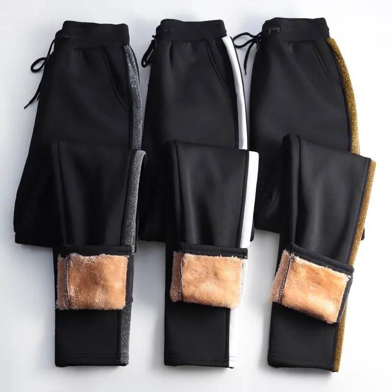 Уменгка зимняя кашемировая гарем брюки женские повседневные толстые теплые аэйнбскинские кашемировые черные боковые полосатые свободные плюс размер S-5XL брюки 201106