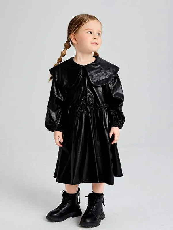 Toddler Girls Long PU Leather Dress with Statement Collar, Lantern Bishop  Sleeves, and Frill Trim from Dhgate Girl's Dresses - price 65.35