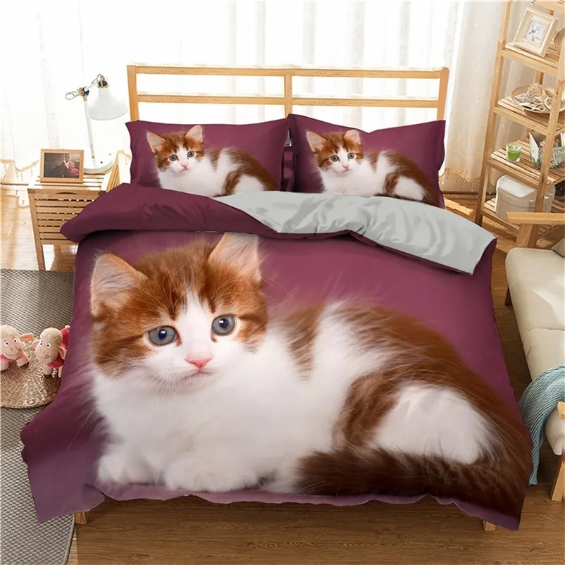 Zeimon Pet Catsプリント3D寝具セット動物家の装飾クイーンサイズベッドスプレッドポリエステル寝具柔らかい羽毛布団カバーピローケース201021