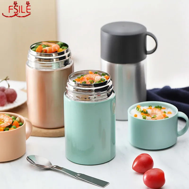 FSILE Stylish Stainless Steel Insulated Barrel Lunch Box Portable Can Be Installed Soup Pot Stuffy Beaker Female Office Worker T200710