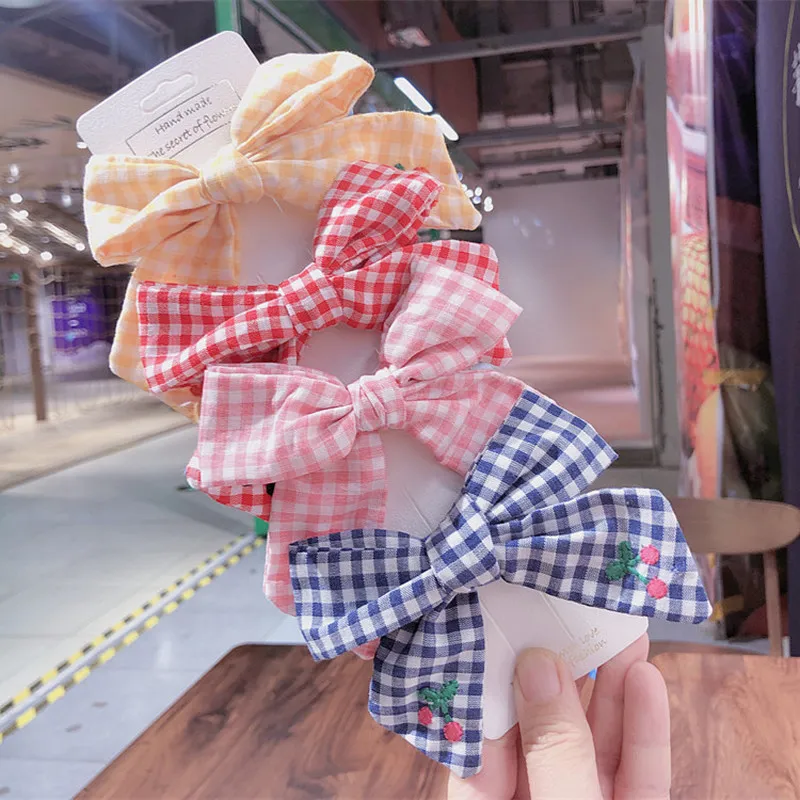 Wiosna nowa Korea prosta osobowość haft wiśniowa krucha tkanina łuk klip klip moda dziewczyna księżniczka Hair Akcesoria