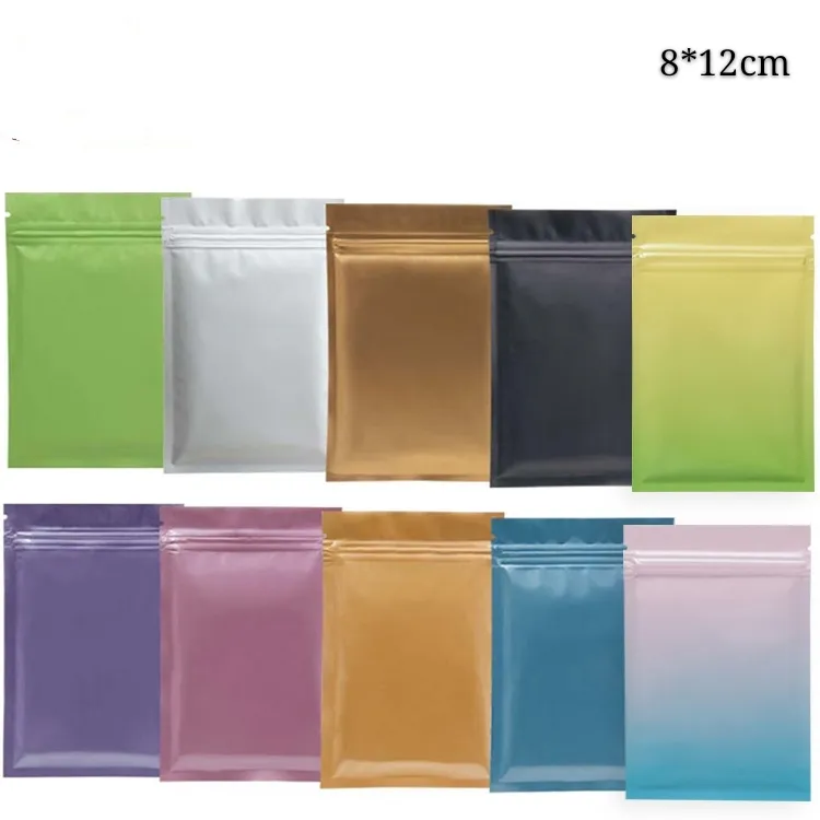 Płaskie dole Mylar Folia aluminiowa Worki do pakowania wielu kolorów Cukierki Kawa Zip Blokada Torba Packaging Rsealable Grocery Zipper Seal Plastic Studka