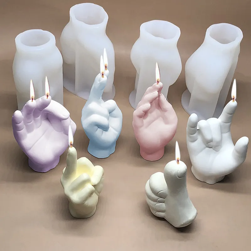 12 Tipi di Stampi in Silicone per Candele a Forma di Mano Fai da Te Gesto  3D Candele Profumate Stampo per Sapone Dita Profumo Cera Gesso Stampi per