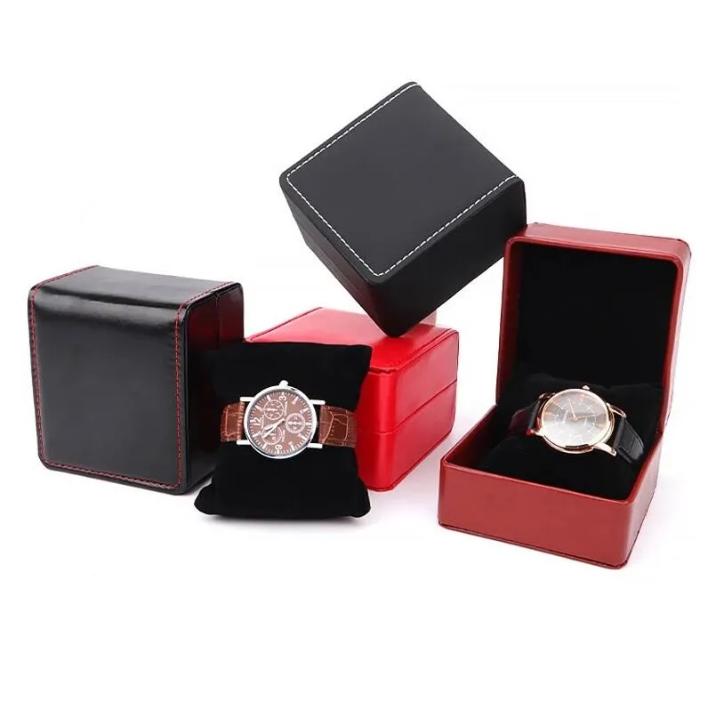 Boîte de montre en cuir PU, présentoir de montre-Bracelet, organisateur de rangement de bijoux, coffrets cadeaux, emballage 6 couleurs