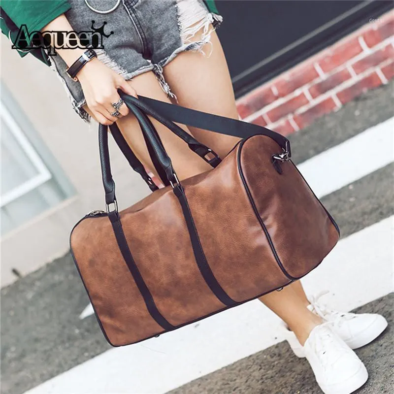 Aequeen Towering Tote Duffle Сумочка Мужчины Женщины Большое Высокое Качество Путешествующая Сумка PU Кожаная Багажная Сумка Ретро Плеча