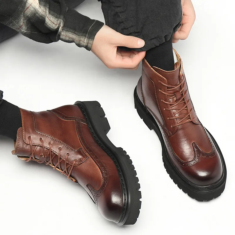 Hommes Martin bottes en cuir véritable Cawskin chaussures de haute qualité affaires décontracté bottes courtes 2022 printemps et automne