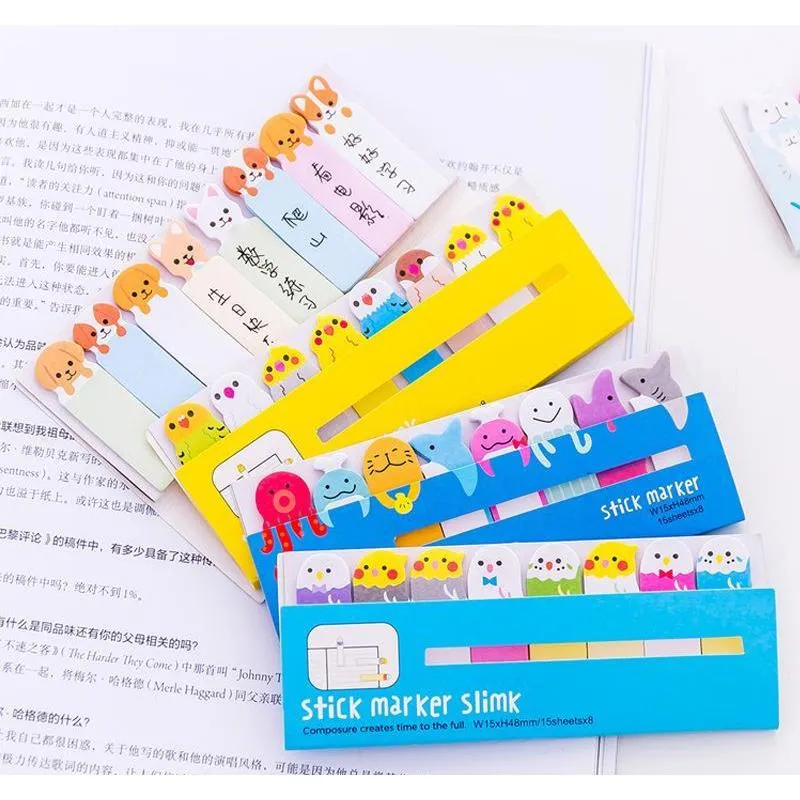 kawaii memo pad bookmarks creative cute animal sticky notes index posted it planner stationery school supplies paper stickers