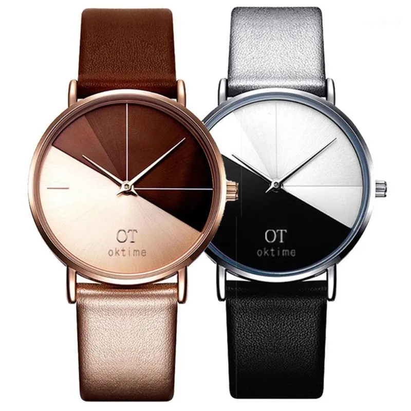 Fashion Women Dual Color Faux Leather Strap Round Dial Analog Quartz Wrist Watch New1