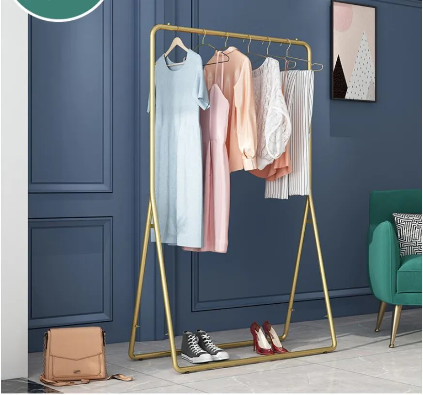 Double layer gold floor standing rack, display rack for clothing store,  clothes hanger for women's clothing store