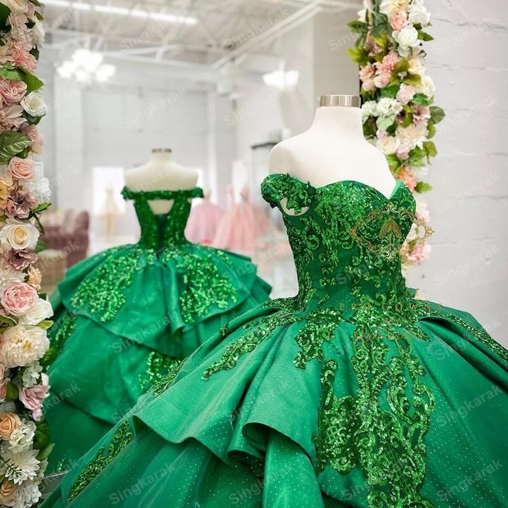Emerald Green Princess Puffy Red Quinceanera Dresses... From Readygogo,  $206.04 | DHgate.Com