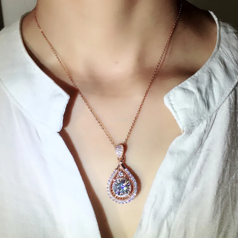 Модная хрустальная вода капля ожерелье из розового золота алмазные подвесные ожерелья Женские свадебные ожерелья модные украшения и песчаный подарок