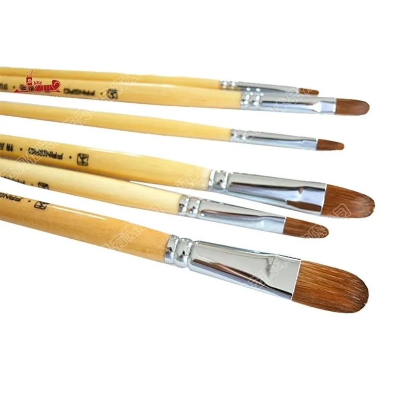 6 Pz / set lingua picco capelli donnola colore naturale betulla Pole fila penna materiali per pittura d'arte Set pennello per pittura a olio rifornimenti di arte 201226