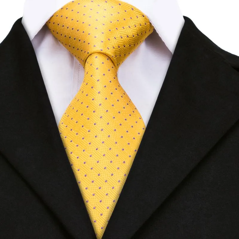 Хит Золотой шелк галстук 2021 Дизайнерские желтые точки большие галстуки для мужчин высококачественная рука жаккардовая шейка 160 см Cz00912835630274p