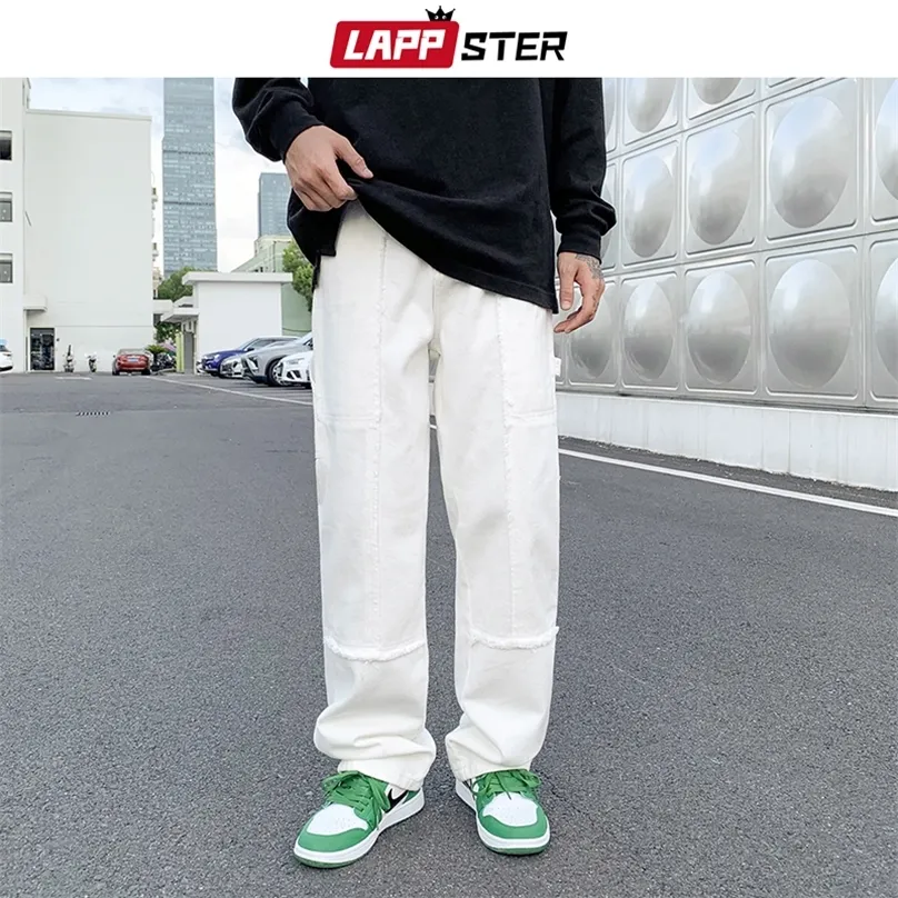 LAPPSTER hommes Patchwork Baggy jeans décontractés pantalons hommes Y2k japonais Streetwear Denim pantalon mâle Vintage Kpop mode 220308