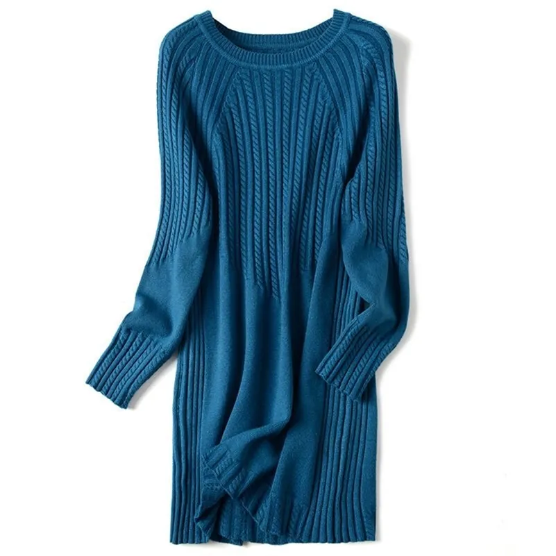 GIGOGOU Moyen Long Pull Femme Câble Twist O Cou Pulls Top Doux Femelle Épais Chaud Jumper Élégant Knitear Pull Femme LJ201017