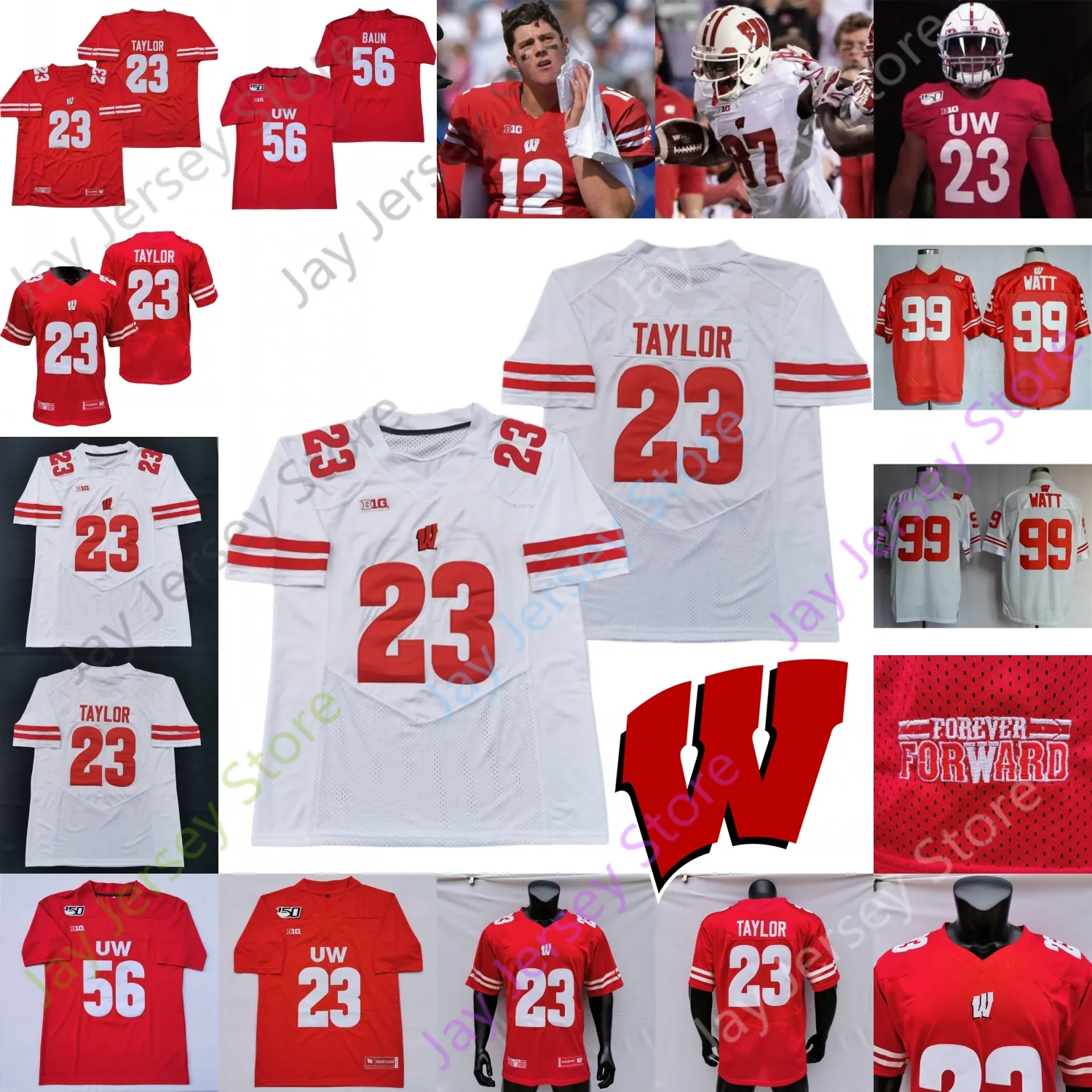 Camisa de futebol Wisconsin Badgers NCAA College Melvin Gordon T.J. Watt Jack Coan Jonathan Taylor Quintez Cephus A.J. Taylor Baun Hornibrook