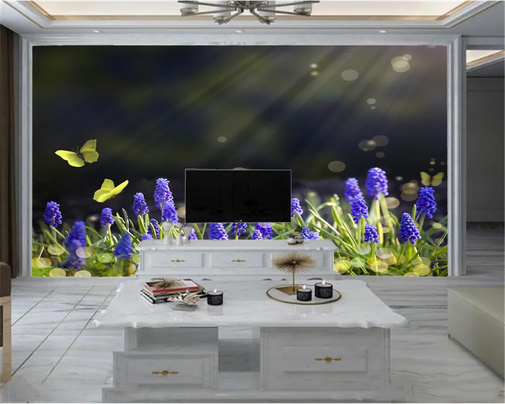 3d duvar kağıdı Özel Fotoğraf Duvar kağıdı Duvar Güzel Mor Çiçekler Salon Yatak odası Wallcovering HD 3d Duvar kağıdı 3d