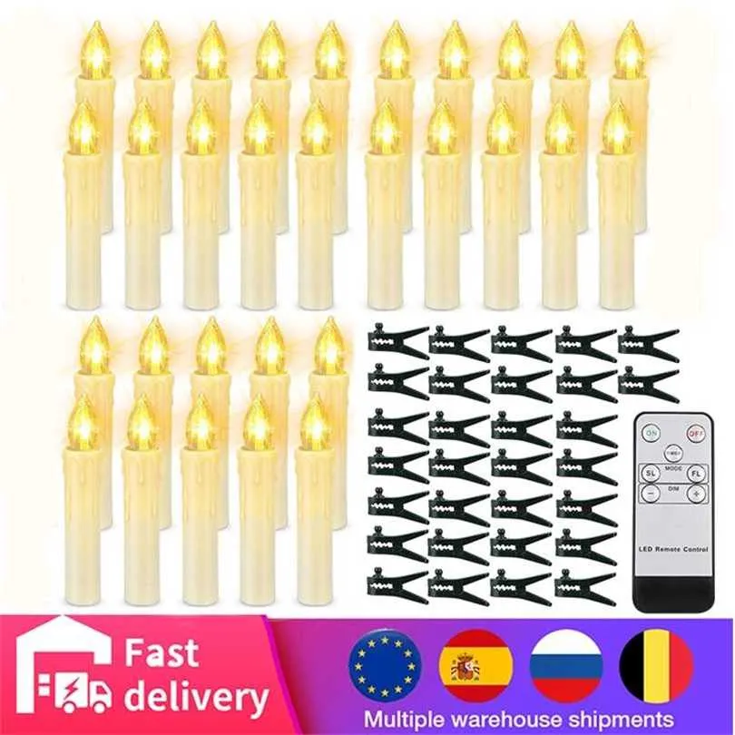 30st Julgran Stearinljus Flamless Battery Operated With Timer Remote Control Led Candle Time Halloween Dekoration 211222