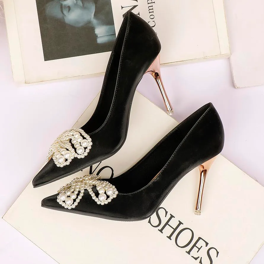 Fashion Sexy Women Brand High Heels  Platform Pumps Black Silks and satins Leather Pointy Toe High Heels Luxury  Dress Shoe