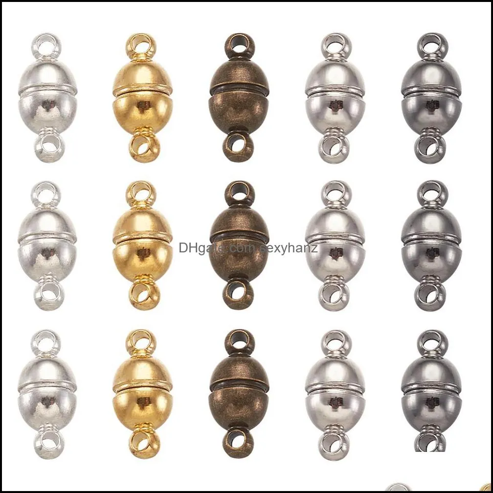 100Sets Nickel Free Brass Magnetic Clasps Oval Jewelry Findings Platinum Golden Antique Bronze Gunmetal 11x5mm Hole 1mm