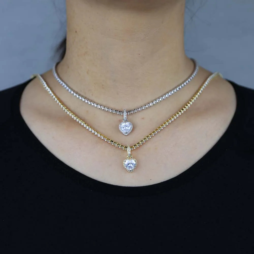 2021 Valentín Día De Regalo Joyas 5a Zirconia Cúbica 3 Mm Cz Cadena De  Tenis Halo Heart Collar Collar Para Novia De 10,62 € | DHgate, image size:1000x1000
