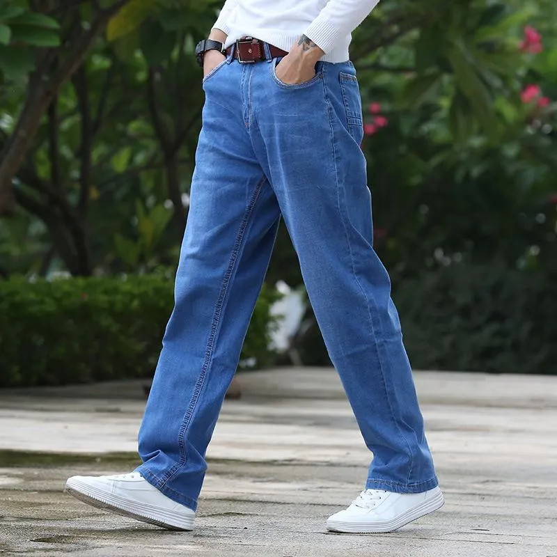 Jeans da uomo Pantaloni classici elasticizzati di alta qualità Cotone dritto sciolto 2021 Primavera Abbigliamento di marca Taglia grande Moda Blu