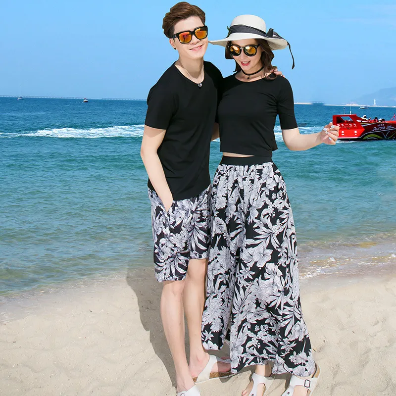 Korean couple clothing tshirts college fashion style pair lovers women summer beach dress pants matching clothes outfit wear 32 LJ201112