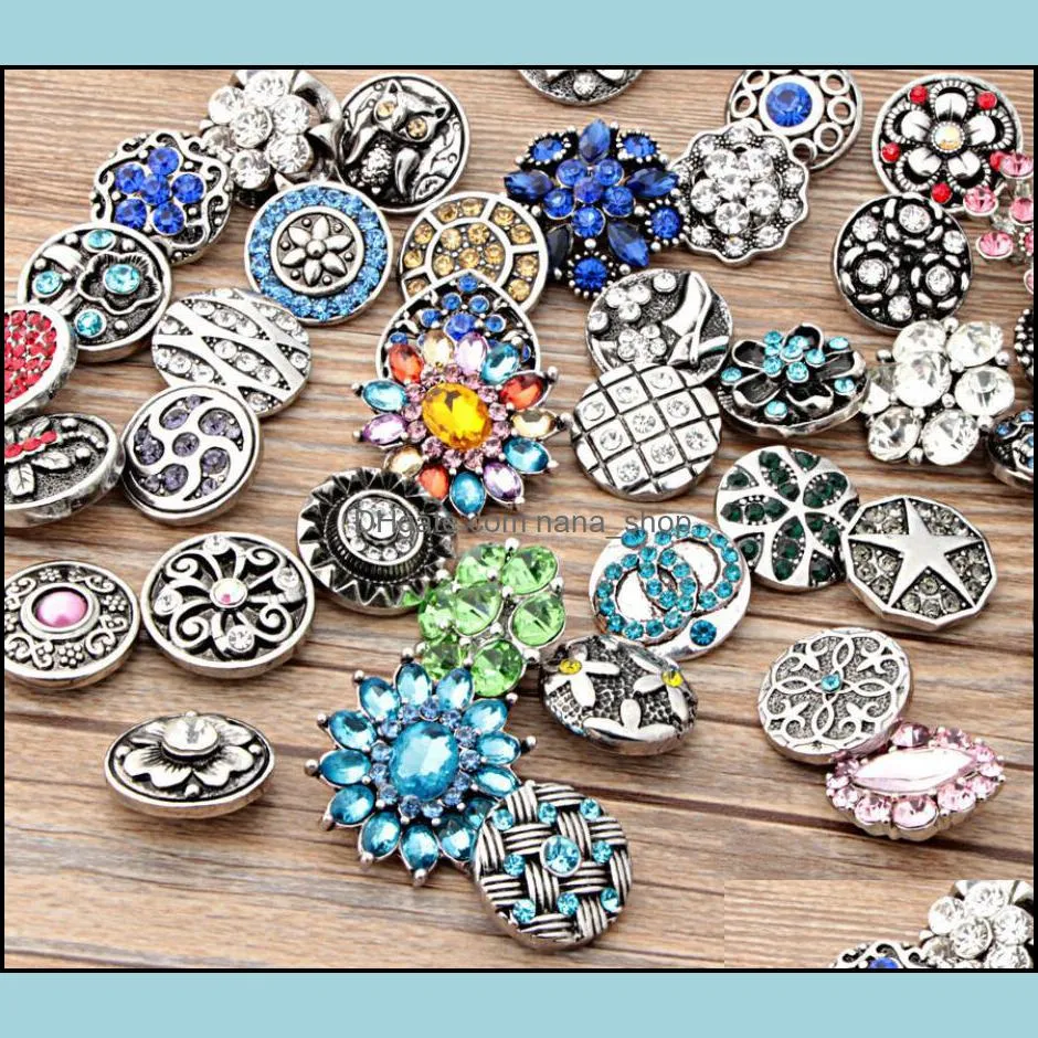 wholesale 100pcs/Lot bulk lot mix styles Ginger Fashion 18mm metal rhinestone diy snaps button Snap Jewelry Brand New