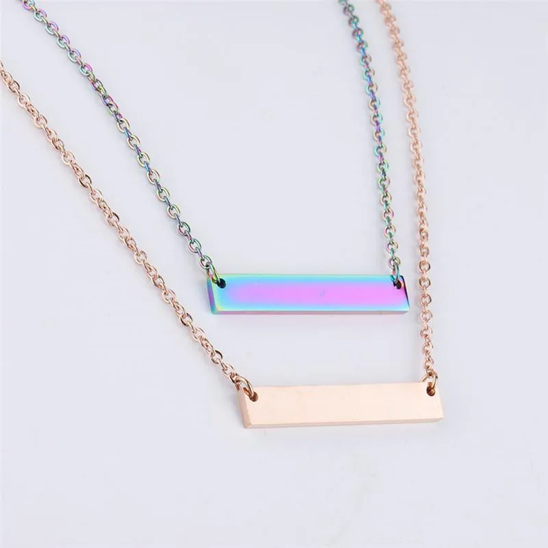 Blank Bar Pendant Necklace Stainless Steel Gold RoseGold Silver Charm Pendants Jewelry For Buyer Own Engraving