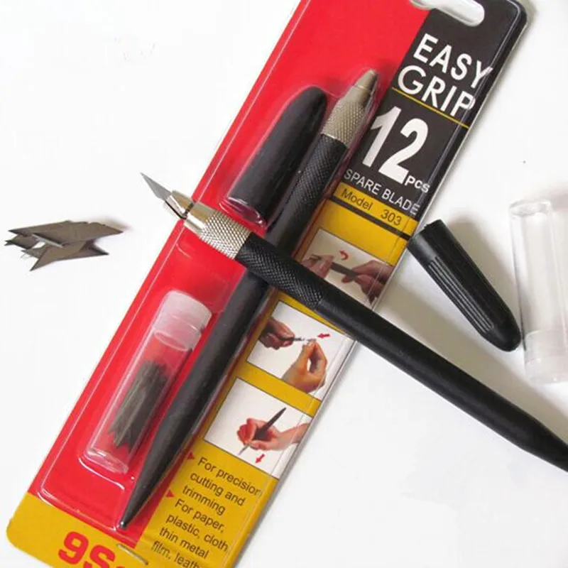 Sculpture stylo couteau outils faits à la main tampon en caoutchouc modèle Art couteau papier ciseaux petit noir sculpté lame coupe outil XG250