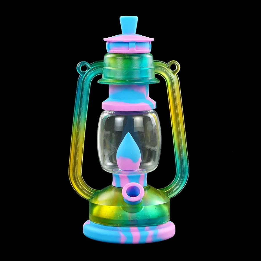 8.8" colorful barn lantern water pipe smoking bongs dab rigs glass and silicone pipes tobacco oil rig cigarette holder wax burner
