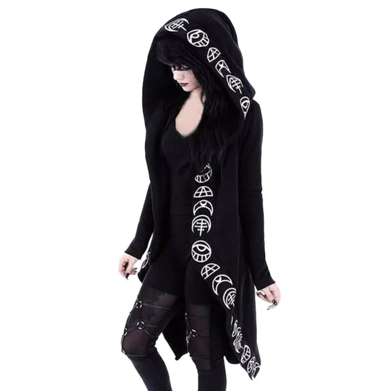 Hoodies Women Gothic Punk Style Letters Printed Long Sleeve Pullover Ladies Coat Witches Hat Sweatshirts Plus Size