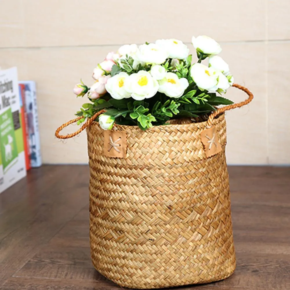 Vaso di lavanda Tessuto di articoli vari Cesti portaoggetti Cesto appeso Rattan Babysbreath Vaso di fiori in vaso Cesto della biancheria per la casa con manico LJ201204