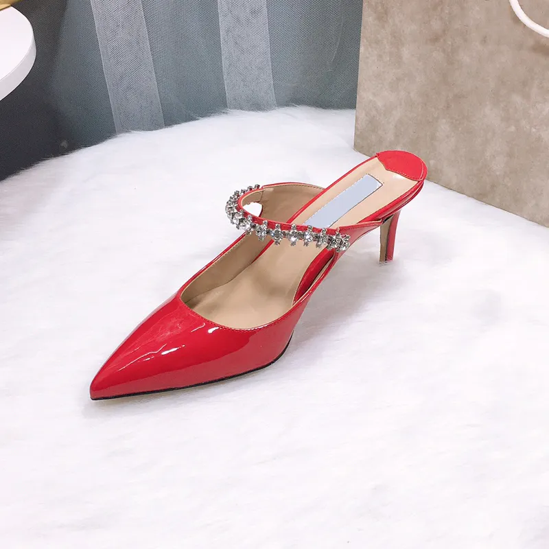 Sexy patent leather dress shoes women pointed toe luxury rhinestone 7cm stiletto heel pumps size 35-42