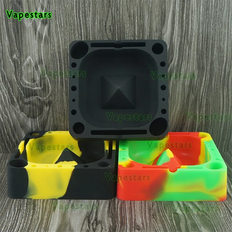 food grade Silicone multicolor smoking hand Ashtray With Holes Slots And Grooves To Hold Accessories Colorful Square Cigarette Cigar Holder