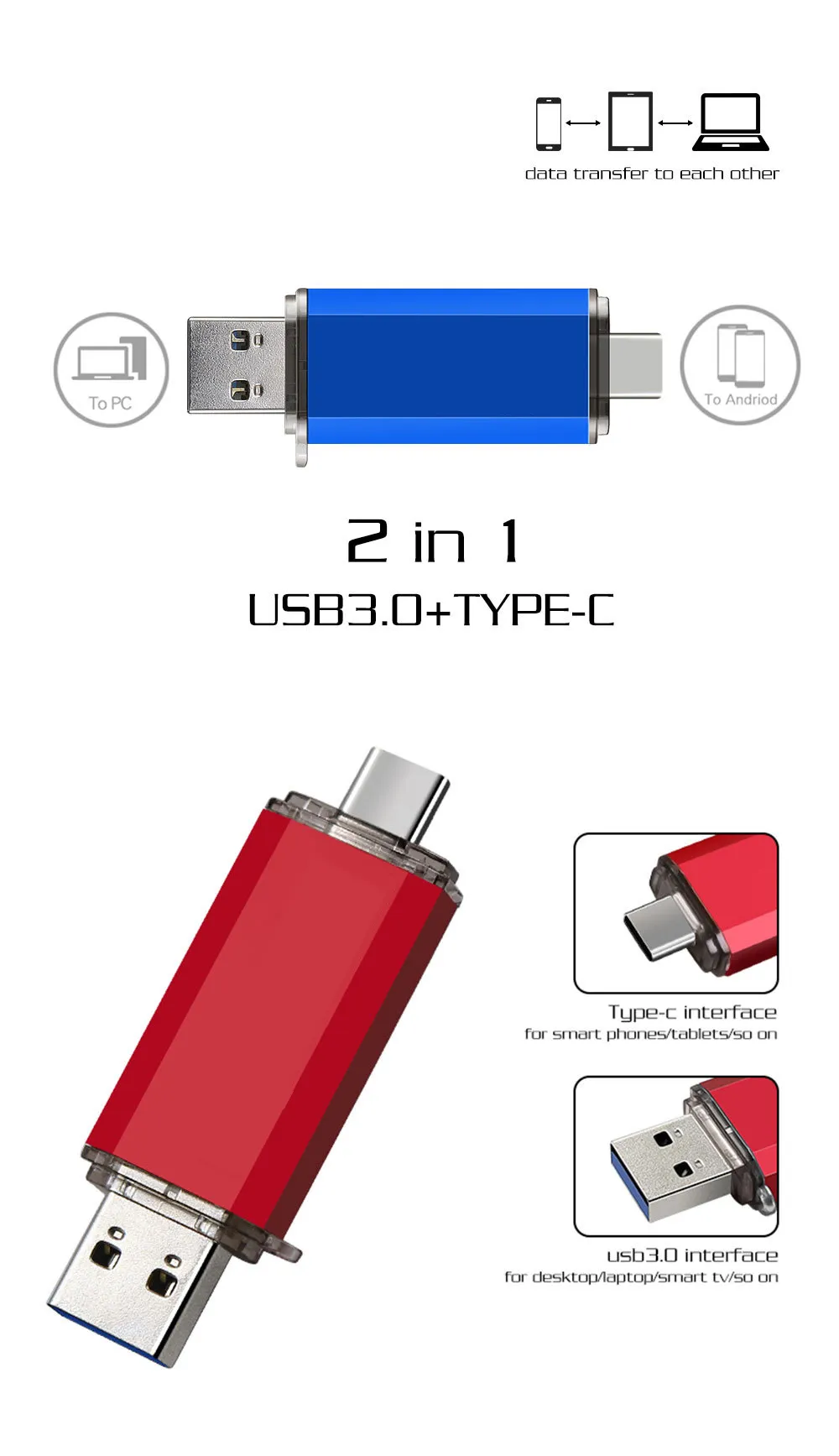 USB 3.0 Typ-C Stick 8GB 16GB 32GB 64GB 128GB 256GB Speicherstick Flash Pen  Drive