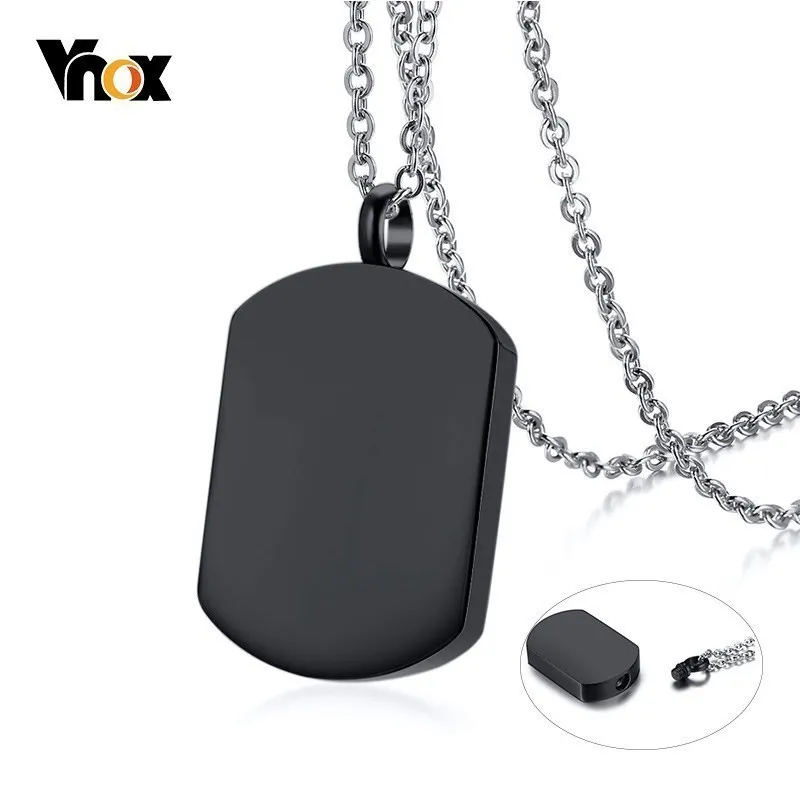 Vnox Mens Cremation Urn Necklace Black Stainless Steel Dog Tag Pendant Memorial Cherish Love Gifts Jewelry 201013