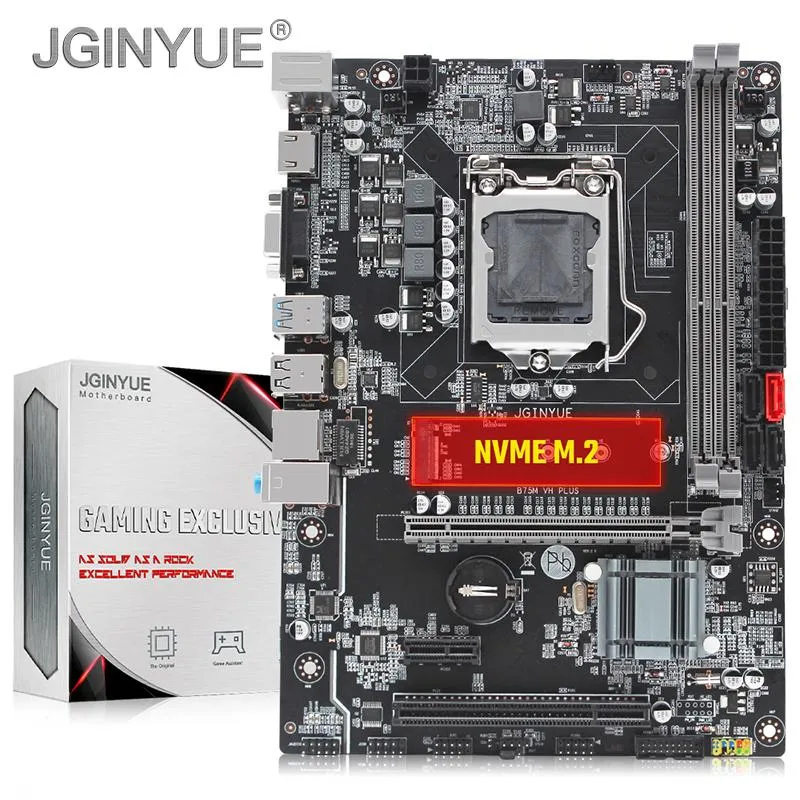 Jginue B75 Carte mère LGA 1155 pour i3 Xeon E3 Processeur DDR3 16G 1333 / 1600MHz Mémoire M.2 NVME SATA3 USB3.0 B75M-VH PLUS
