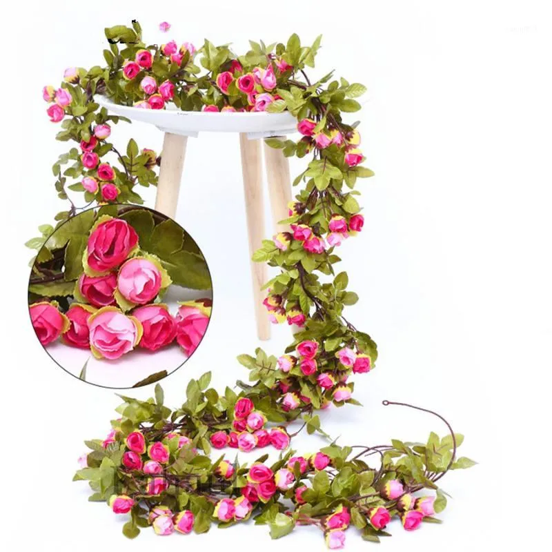 Ghirlande di fiori decorativi 220cm Lungo Vite di rosa artificiale Autunno Canna Sfondo Decor Ghirlanda di seta finta in rattan per la casa di nozze El Decorat