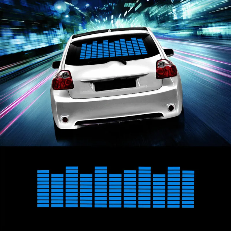 45 x 11cm Sound Music Video Audio Activated Sensor Music Rhythm Lamp Car Sticker LED Lights Equalizer Glow Blue