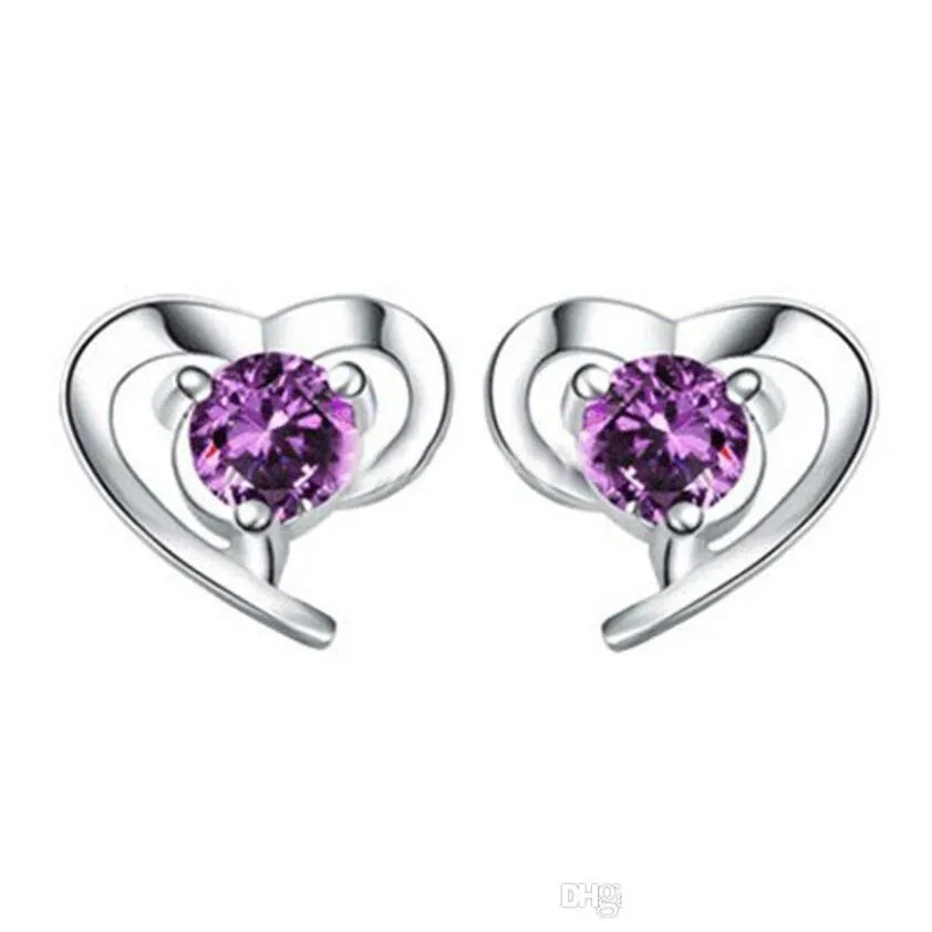 romatic 925 sterling silver little love heart shaped with austrian crystal stud earrings for women girl lovely zircon earrings party