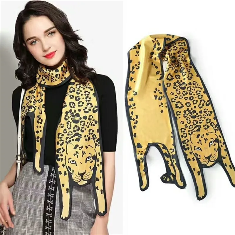 Super longue nouvelle écharpe en soie Panda léopard Design 3D forme animale chat tigre femmes sauvage tour de cou sac bandeau sac à main cheveux poignet cravate