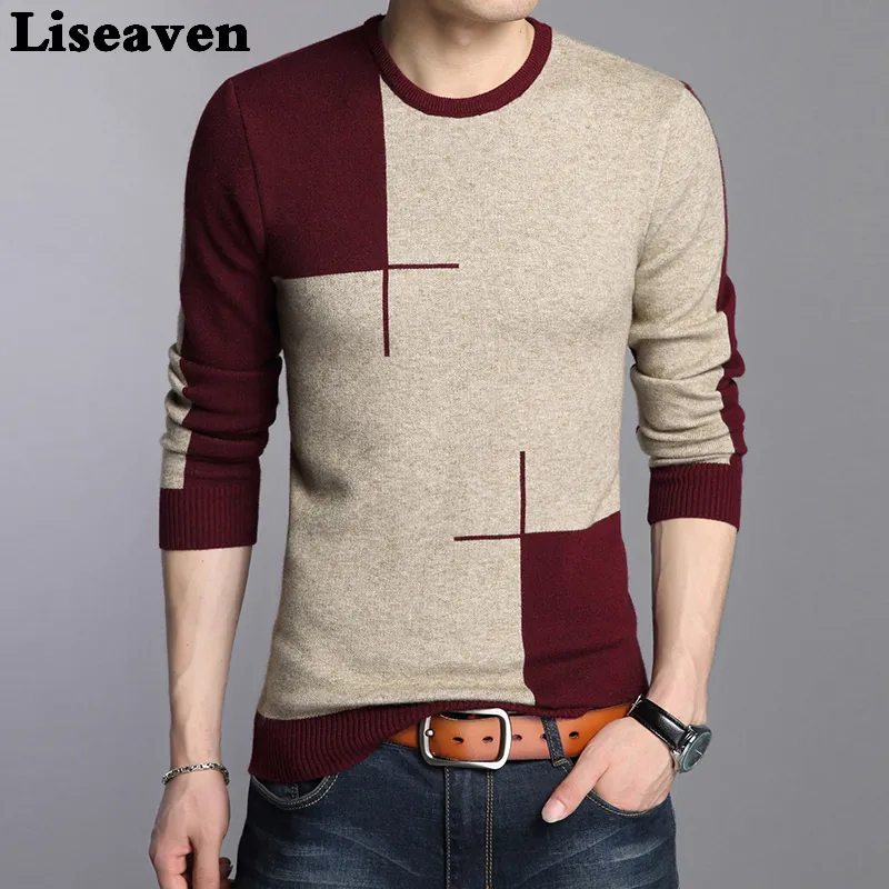 Liseaven Hommes Casual Pull Pull Mode O Cou Tricots À Manches Longues Pulls Mâles 201021