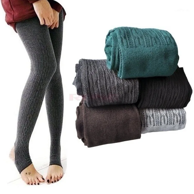 Damen-Leggings im Großhandel – Damen-Mädchen, warm, gestrickt, Zopfmuster, solide, dehnbar, Fitness, Over-Heels, Pantynose, Frühling und Herbst, Hosen, Einheitsgröße, schlanke Le