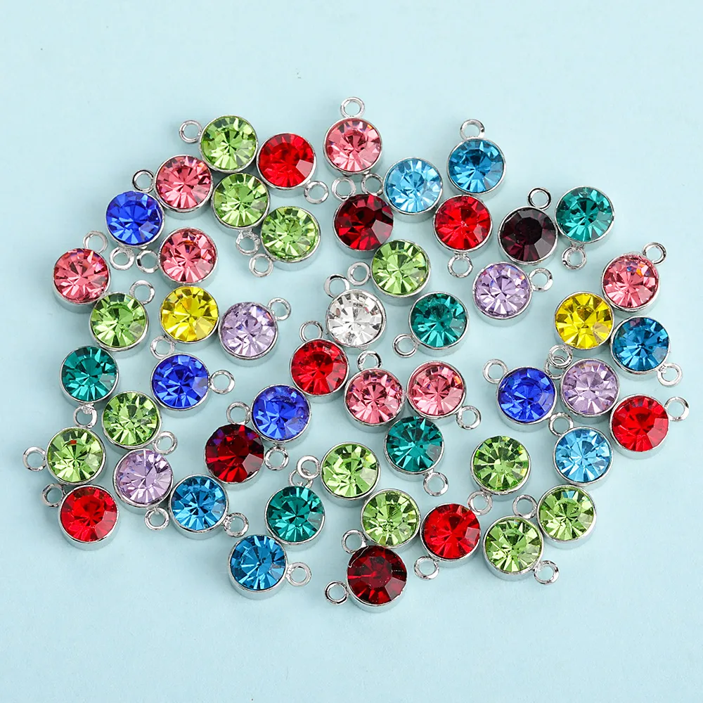 10Pcs per Lot Silver Crystal Birthstone Charm Beads Bracelet Necklace Jewelry Making DIY Stainless steel charm