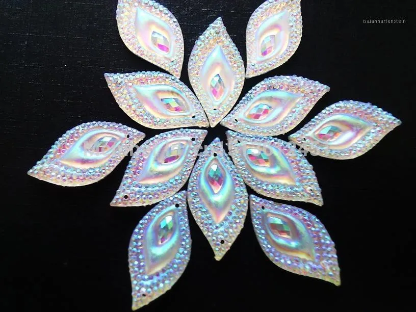 Dżetów Hurtownie Sew On Flatback Gem Kamienie AB Kolor Navette Eye Shape 15 * 30mm Żywica Kryształ olśniewający 15 sztuk / lot1