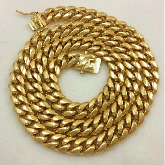 Miami Calça Cubana Chain Cadeia Colar Pulseira 14k Gold Clad Aço Inoxidável