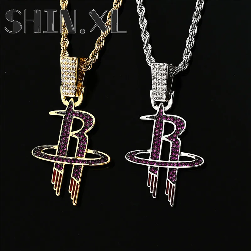 Custom Letter R Pendant Diamond Necklace, 18K Gold Plated Brass, Cubic ...