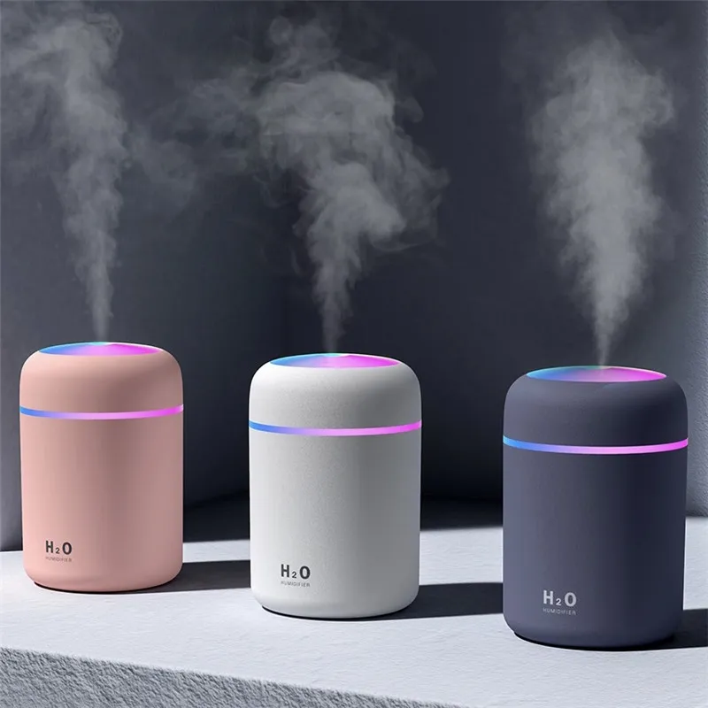 Mini umidificador 300ml Cute UltraSônico Casa tranquila do hotel escritório hotel secretária Air Humidifier DQ107 Colorido LED 60pcs / lote